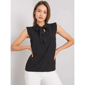 Black polka dot blouse with a tie