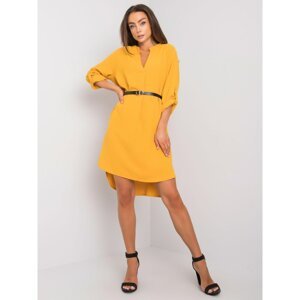 Women's mustard dress with a belt