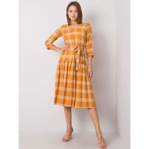 Checkered mustard dress with collar