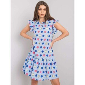 Women's blue floral dress with a frill