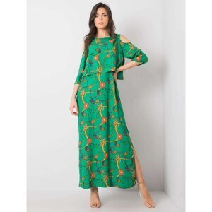 RUE PARIS Green maxi dress with patterns