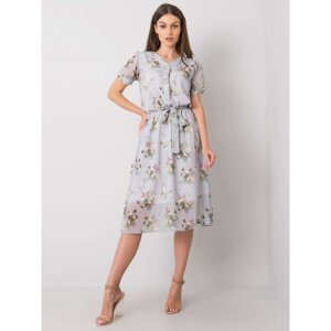 Gray floral dress with a belt