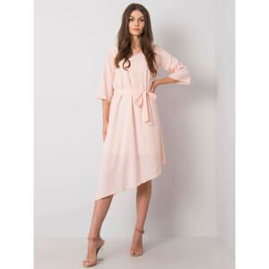 Light pink asymmetrical dress with belt