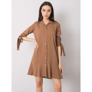 Lady's brown dress with binding on the sleeves