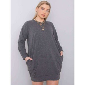 Dark gray melange dress plus sizes with long sleeves