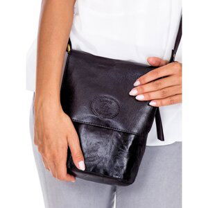 Ladies' black leather handbag with a flap