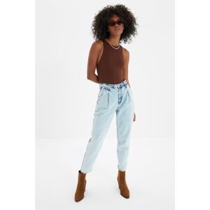 Trendyol Blue Pleated High Waist Curved Jeans