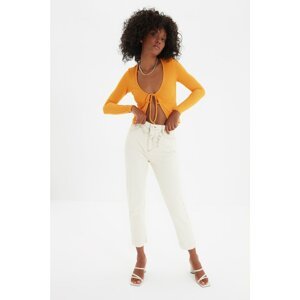 Trendyol Ecru Belt Detailed High Waist Mom Jeans