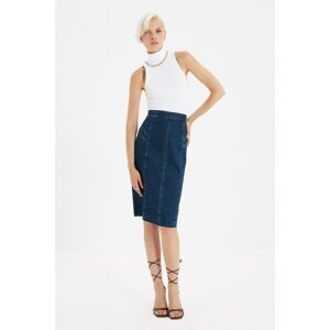 Trendyol Blue Stitch Detail Slit Midi Denim Skirt