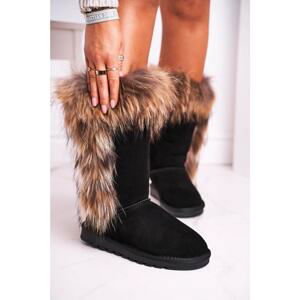 Women's Snow Boots With Fur Leather Suede Black Balvin