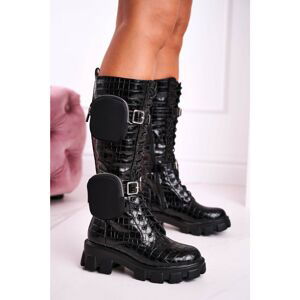 Insulated High Boots With Purses And Animal Pattern Black Military