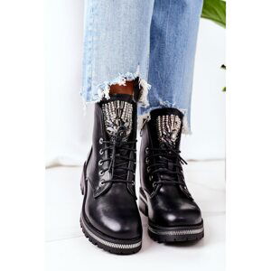 Insulated Boots With Cubic Zirconia Black Attention