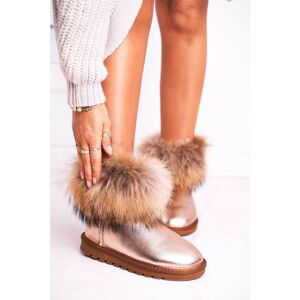 Women's Leather Snow Boots Leather With Eco Fur Champagne Alexa