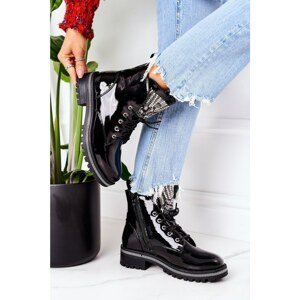 Insulated Boots With Cubic Zirconia Patent Black Attention