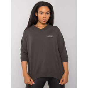 Dark khaki plus size sweatshirt with a V-neck