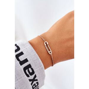 Chain Bracelet With A Safety Pin And Cubic Zirconia Rose Gold