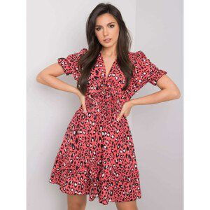 Patterned coral dress with frill