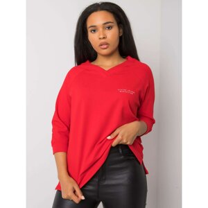 Red plus size V-neck sweatshirt