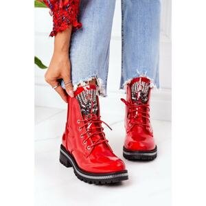 Insulated Boots With Cubic Zirconia Patent Red Attention