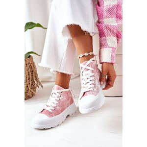High Sneakers On A Chunky Sole Pink With Tie-Dye Effect Trissy