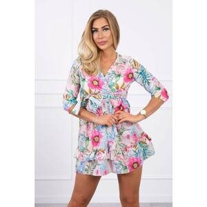 Floral dress with tie at waist powder pink