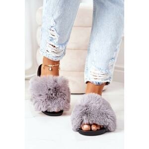 Rubber Slippers With Fur Grey Soft