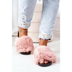 Rubber Slippers With Fur Pink Soft