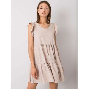 RUE PARIS Beige polka dot dress with frill