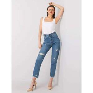 RUE PARIS Blue jeans with high waist and abrasions