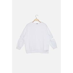 Trendyol White Cut Out Detailed Knitted Sweatshirt