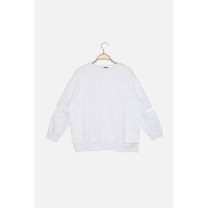 Trendyol White Cut Out Detailed Knitted Slim Sweatshirt