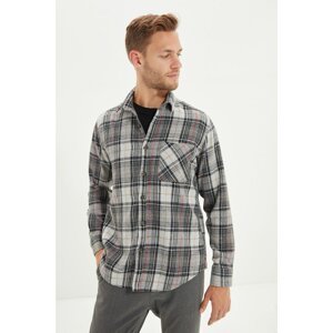 Trendyol Gray Men's Slim Fit Buttoned Collar Single Pocket Lumberjack Plaid Shirt