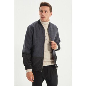 Trendyol Gray Men's Bomber Collar Color Block Wool Content Double Covered Pocket Coat