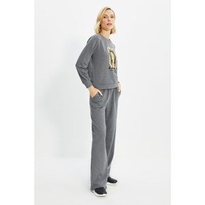 Trendyol Anthracite Printed Wideleg Knitted Tracksuit Set