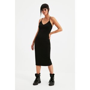 Trendyol Black V-Neck Strap Knitted Dress