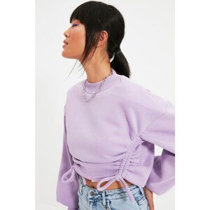 Trendyol Lilac Ruffle Detailed Crop Knit Raised Sweatshirt