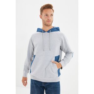 Trendyol Gray Men's Regular Fit Long Sleeve Hooded Paneled Sweatshirt
