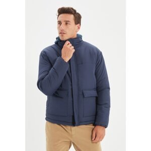 Trendyol Navy Blue Men's Stand Up Collar Double Flap Pocketed Puffer Coat