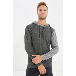 Trendyol Anthracite Men Regular Fit Hooded Long Sleeve Color Block Sweatshirt