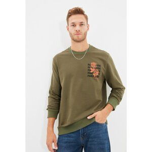 Trendyol Khaki Men Regular Fit Long Sleeve Crew Neck Printed Sweatshirt