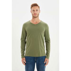 Trendyol Khaki Men Regular Fit V Neck Long Sleeved T-Shirt