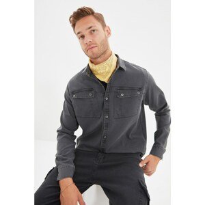 Trendyol Gray Men's Regular Fit Double Pocketed Shirt Collar Shirt