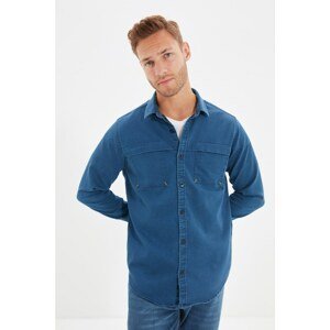 Trendyol Indigo Men's Slim Fit Double Pocket Shirt Collar Shirt