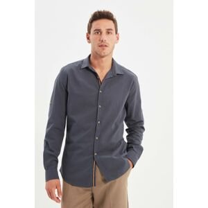 Trendyol Anthracite Men's Buttoned Collar Epaulette Slim Fit Long Sleeve Shirt