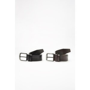 Trendyol Black-Brown Men's 2-Pack Textured Faux Leather Belt Belt