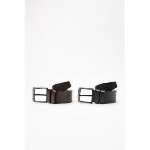 Trendyol Black-Brown Men's 2-Pack Faux Leather Belt Belt