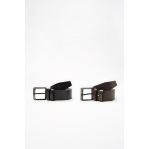 Trendyol Black-Brown Men's 2-Pack Textured Faux Leather Belt