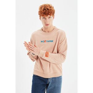 Trendyol Beige Men's Oversize Crew Neck Sweatshirt