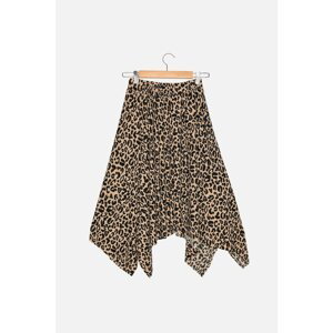 Trendyol Brown Leopard Patterned Corduroy Knitted Handkerchief Petite Skirt