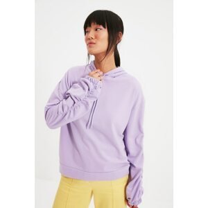Trendyol Lilac Ruffle Detailed Hooded Basic Knitted Sweatshirt